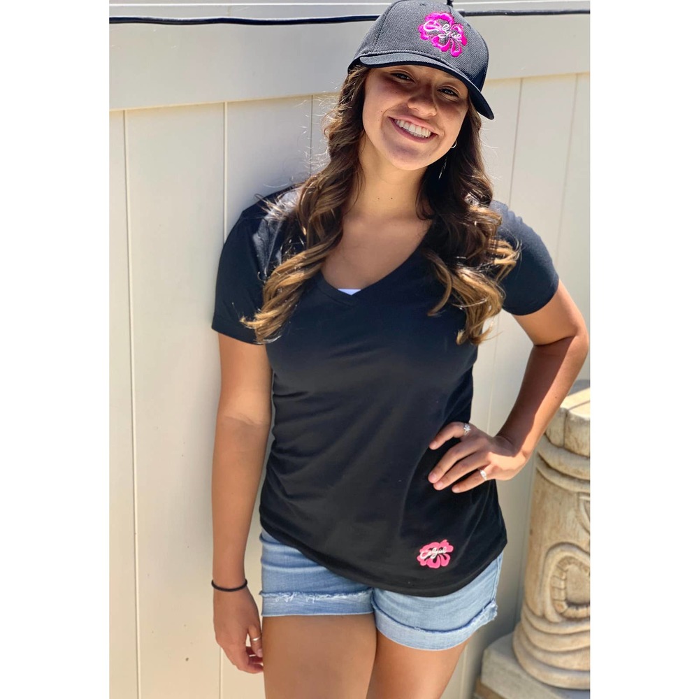 Caligirl Women's Black V-Neck Short Sleeve T-Shirt